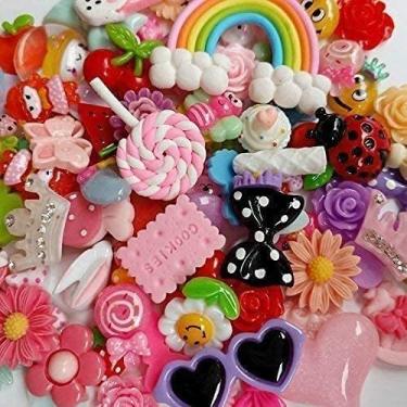 Imagem de 50 peças de mistura de lotes sortidos Páscoa DIY Flatbacks Resina Flat Back Scrapbooking Contas de slime suprimentos para artesanato DIY + 1 peça de mistura de caixa transparente