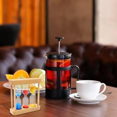 Imagem de 1 peça, temporizador de ampulheta de vidro de areia de 1/3/5 minutos com moldura de madeira, decoração de mesa fofa para decoração de casa, cozinha, escritório