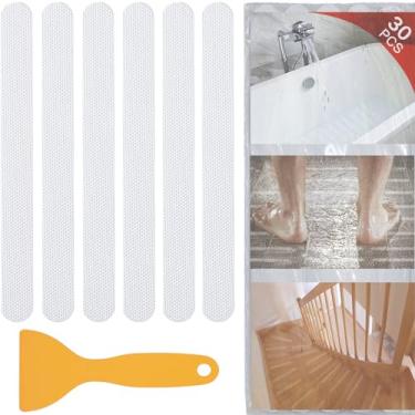Imagem de 30 adesivos antiderrapantes para banheira, tiras adesivas antiderrapantes de segurança para banheiro, banheira, escadas, piscinas, barcos, apliques de banheira para adultos e crianças com raspador