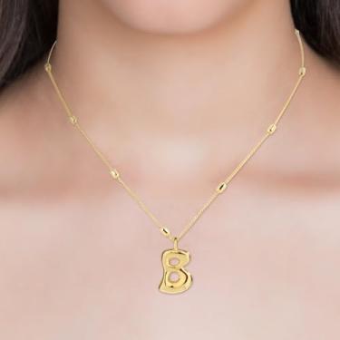 Imagem de Colar com pingente de alfabeto moderno, joias delicadas, pingente inicial com corrente de contas, presentes para mulheres, aniversário, aniversário, festival, letra dourada, colar (B)