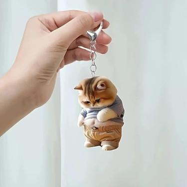 Imagem de Chaveiro de acrílico 2D para carro, gato, cachorro, pendurado, pingente, desenho animado, gato, cão, mochila, decoração acessórios para carro, C, 03