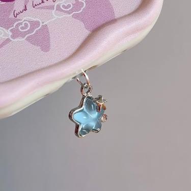 Imagem de 1 peça criativa diamante estrelas tipo-C plugue de poeira pingente decoração acessórios de telefone para iPhone 16 15 Samsung USB C plugue de poeira, azul (para telefone Apple)