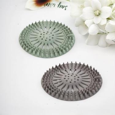 Imagem de Pacote com 2 capas de ralo de chuveiro de silicone, coletor de cabelo, pia de banheiro e filtros de ralo de banheira, acessórios de pia de cozinha cinza + verde