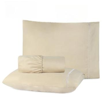 Imagem de Kit Jogo De Lençol 04 Peças 400 Fios Cama Casal Micropercal Ponto Palito(Avelã,Casal Padrão 4)