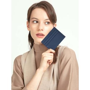 Imagem de Carteira minimalista de couro genuíno, carteira fina para cartão de crédito com bolso frontal para homens e mulheres, Azul marino, Slim, Porta-cartão