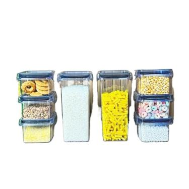 Imagem de Potes Hermeticos para Mantimentos,Conjunto de Potes HerméTicos em AcríLico Cristal Com Trava E Design EmpilháVel - Organizador para Mantimentos(Kit I (8 Peças))