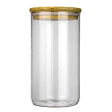 Imagem de Pote De Vidro Circular Hermético Multiuso Com Tampa De Bambu 1200ml