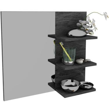 Imagem de Espelheira Para Banheiro 60 Cm 3 Prateleiras Romana Mármore Lunar