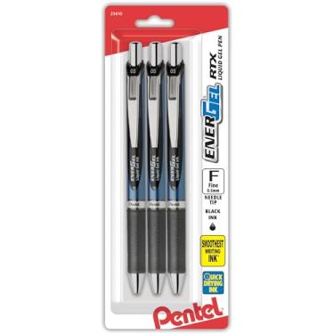 Imagem de Pentel® Canetas retráteis RTX Deluxe EnerGel®, ponta agulha, 0,5 mm, barril sortido, tinta preta, pacote com 3
