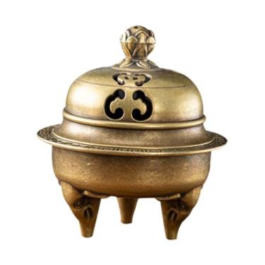 Imagem de Bothyi Incensário/Porta-incenso em forma de tigela com tampa, vazado, em metal, estilo chinês, pequeno, para casa, estante, casa de chá, sala de estar ou, Bronze
