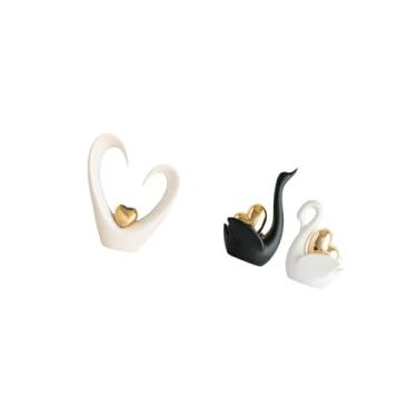 Imagem de Fenteer Conjunto Minimalista de Esculturas de Coração E Cisne, Figuras Decorativas Modernas para Sala de Estar, Prateleira, Entrada, Mesa Ou Objeto de Coleção