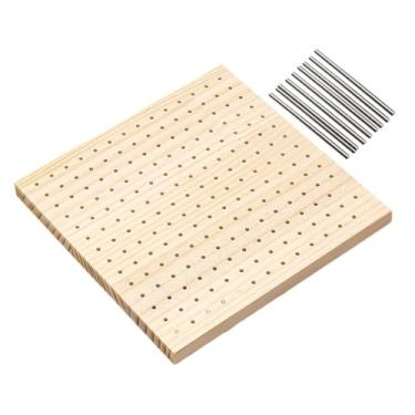 Imagem de Fancyes Placa de bloqueio de crochê de madeira com 9 pinos de aço, placa perfurada para bloquear quadrados de crochê para projetos de bordado DIY, Pinos de 20x20cm E