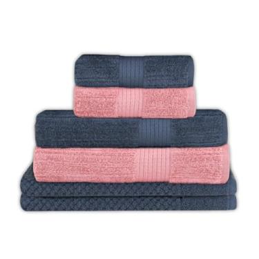 Imagem de Buddemeyer, Jogo Toalha de Banho Buddemeyer 6 Peças Luxo Fio Penteado Premium Alta Absorção Cor:Azul E. 1950 e Rosa E. 1997