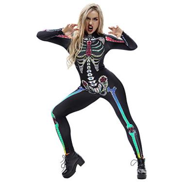 Imagem de Honeystore Macacões femininos para cosplay de fantasia de Halloween de esqueleto, Multicolorido14, X-Large