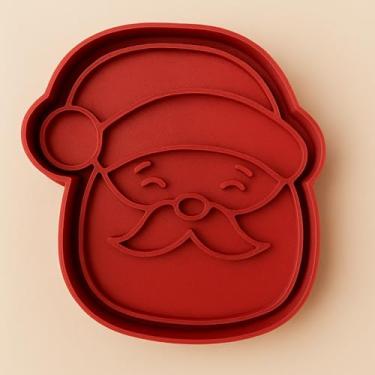 Imagem de Cortador de Biscoito em Formato de Papai Noel, Molde Vermelho de Plástico para Confeitaria, Decoração Natalina