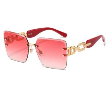 Imagem de HCPIHF Óculos de sol sem armação com corrente retrô, armação em degradê UV400, para mulheres e homens, estilo punk moderno (dourado-rosa)