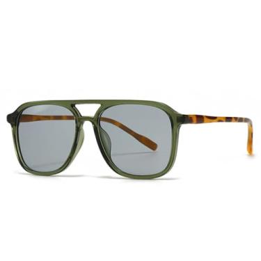 Imagem de VFDHN Óculos de sol retrô Double Bridges masculino, moda leopardo, feminino, degradê (verde, cinza claro)