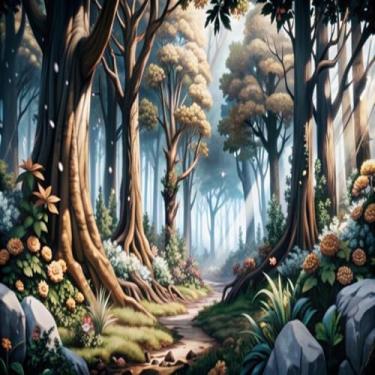 Imagem de Quadro Decorativo Anime Cartoon Estilo Floresta Fundo Encantado Sala Quarto 30x30cm