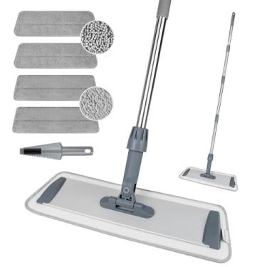 Imagem de Silkyhose Esfregão De Microfibra Para Limpeza De Pisos, Esfregão Plano Para Pisos De Madeira, Vinil, Limpeza De Ladrilhos, Esfregão Úmido E De Poeira Com Cabo De Aço Inoxidável, Esfregão De Banheiro