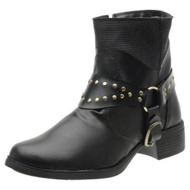 Imagem de Coturno Feminino Bota Salto Baixo Rasteiro Cano Médio Zíper Lateral De