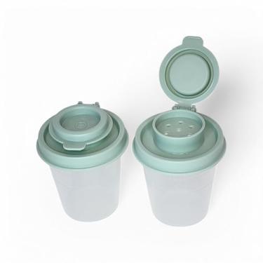 Imagem de Tupperware Mini saleiro e pimenteiro transparente de 59 g com selos verde-sálvia