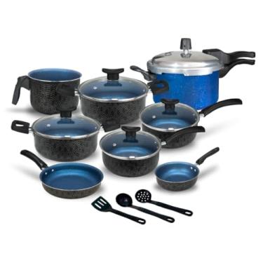 Imagem de Jogo de Panelas 11 Pçs com Panela de Pressão fechamento externo de 2.5L(Safira Black)