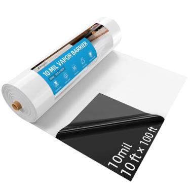 Imagem de AMOGATO Barreira de vapor - 10' x 100' 10 mil, folha de filme de polietileno resistente a perfurações, pano de queda de plástico, barreira de vapor espacial de rastejamento preto/branco para cobertura