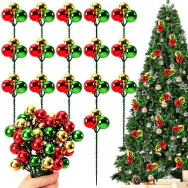 Imagem de JULMELON Pacote com 16 enfeites de bola de Natal, enchimento de árvore de ouro verde vermelho e verde, palitos de árvore de plástico, enfeite de árvores coloridas para Natal, artesanato, guirlanda