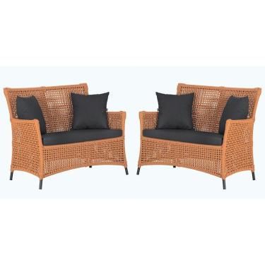 Imagem de 2 Sofás área Externa Igapó Alumínio Preta Corda Náutica E11 Terra Cota