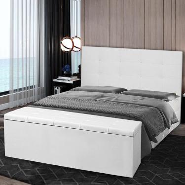 Imagem de Kit Cabeceira E Calçadeira Baú Casal King 1,95m Berlim Material Sintético Branco Dal Poz Estofados