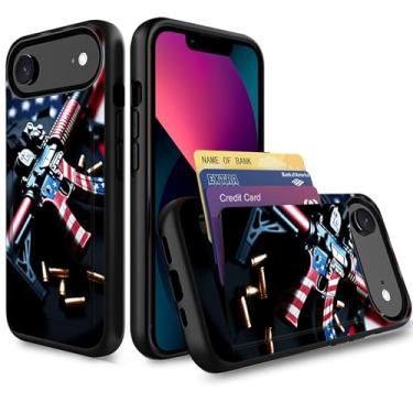 Imagem de wiaekosef Capa para iPhone Air, carteira com suporte para cartão de crédito de camada dupla híbrida à prova de choque PC + capa de TPU para iPhone Air 6,5 polegadas 2025, design de arma de bandeira