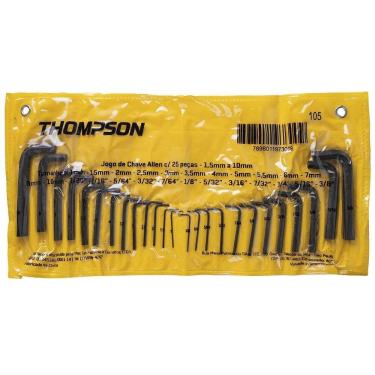 Imagem de Chave Thompson Hexagonal L Tipo Allen Premium 1.5mm a 10mm - Embalagem com 25 Peças
