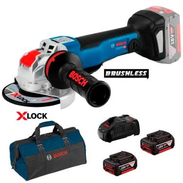Imagem de Esmerilhadeira Angular 18V 4.1/2 e 5 POL XLOCK 18V-10 PC Brushless 2 Baterias 4,0Ah, Carregador Bivo