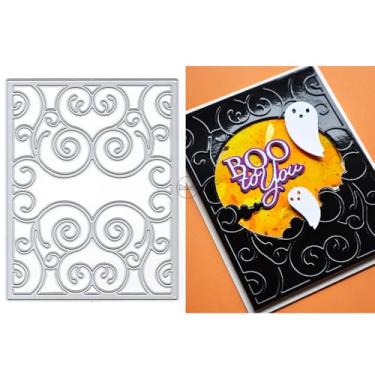 Imagem de DzIxY Molde de corte de metal de fundo de renda de Halloween para kit de confecção de cartões, papel em relevo, recortes, scrapbook, máquina, estêncil, bolsos de armazenamento, suprimentos