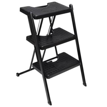 Imagem de Escada Dobrável Compacta 3 Degraus Anodilar 120kg Preto