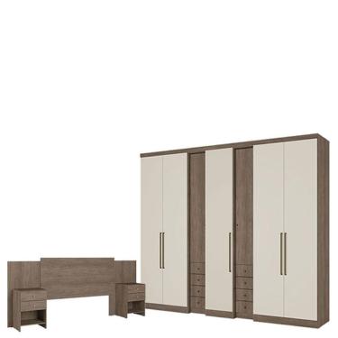Imagem de Guarda Roupa Casal Absolut Clear 7 Portas Rustic Off White E Cabeceira Com Mesas De Cabeceira Formosa Rustic -thb