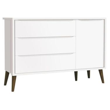Imagem de Cômoda Infantil Theo 1 Porta Branco Acetinado Com Pés Amadeirado ? Reller