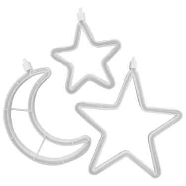Imagem de Decoração Cortina Varal Cordão Fio De Luzes Lâmpadas Estrela Lua Céu Led Natal Enfeite 2,5m