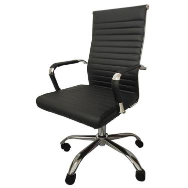 Imagem de Cadeira Giratória Office Esteirinha Confort Rivatti Em Pu Preta Base Rodízio Cromado