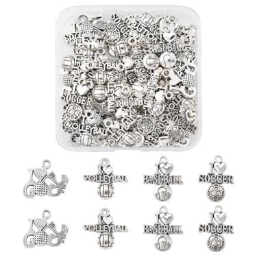 Imagem de MakemadeDIY 60 peças de pingentes de bola esportiva de metal, bola de golfe, vôlei, futebol, base de bola, pingentes, para fazer joias, pingentes de prata antigos, para pulseiras, colares, brincos