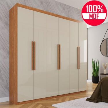Imagem de Guarda-roupa Casal 100% Mdf 6 Portas E 4 Gavetas Istambul - Tudo De Móveis Cinamomo/off