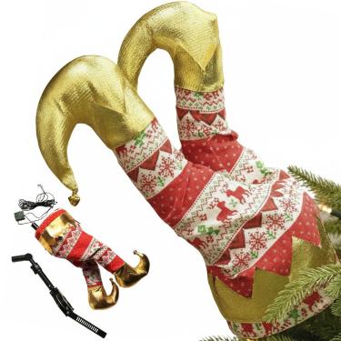 Imagem de Pernas Duende Natal Movimenta Flexivel Chute Arvore Janela Casa Loja Shopping Decoraçao Vitrine Festa Evento