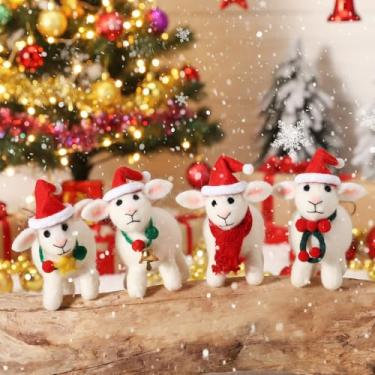 Imagem de Soulchen 4 peças de mini enfeites de ovelha de feltro de Natal com laço de cordão de cânhamo para decoração de bolsa de enfeite de guirlanda de árvore de Natal (chapéu de Natal ovelha)