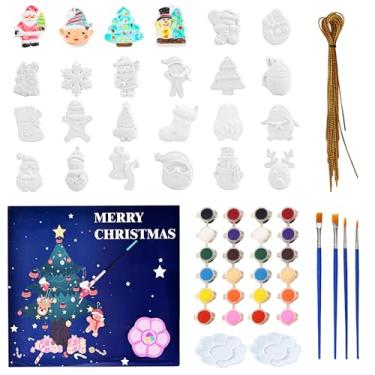 Imagem de GloomGlo Conjunto de pintura de gesso de árvore de Natal com 24 peças – Kit de artesanato autorpintável DIY para crianças e adultos, materiais de arte festivos para presente de decoração de casa