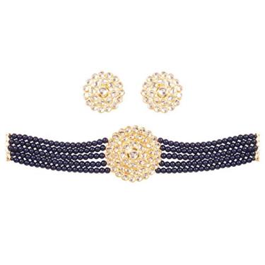 Imagem de Touchstone - Coleção Padmavati indiana Bollywood tradicional imitação pérolas grandes designer joias gargantilha conjunto em tom dourado antigo para mulheres.