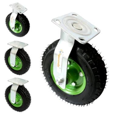 Imagem de Bigorenda Conjunto de 4 rodízios pneumáticos giratórios de 20 cm, roda de borracha de pneus de ar resistente inclui 2 rodízios rígidos fixos e 2 giratórios, tolerável de 200 libras, para carrinho de
