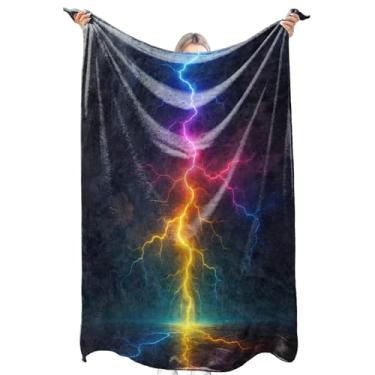 Imagem de zbezbe Cobertor de flanela de tempestade de raios arco-íris elétrico Thunderbolt Night Sky Throw Cobertores leves e felpudos para festa, cadeira, cama, sofá, acampamento, viagem, decoração de casa