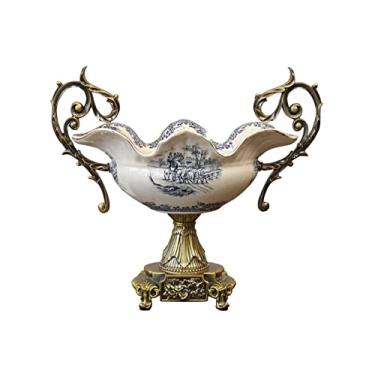 Imagem de Fruteira estilo chinês retrô pés altos orelhas duplas prato de frutas casa sala de estar decoração cerâmica prato de frutas para sala de estar e cozinha