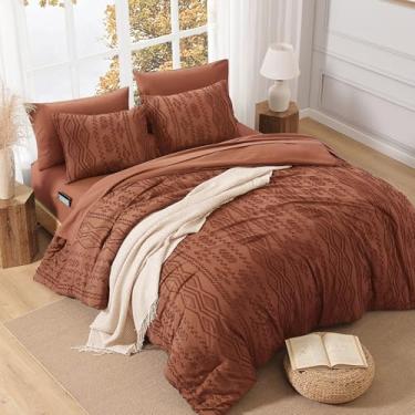 Imagem de AMBERSPACE Conjunto de edredom king size, folha de outono, boho, tufado, casa de fazenda, todas as estações, 7 peças, cama em uma bolsa com lençóis, fronhas e fronhas