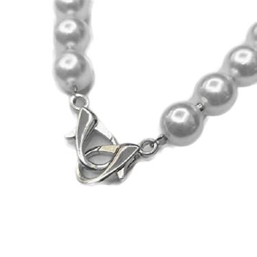 Imagem de Bolsa grande imitação de pérola alça curta bolsa bolsa de mão substituição corrente bolsa feminina acessórios de corrente com fecho de metal redondo 4 tamanhos correia de corrente (cor: prata, tamanho